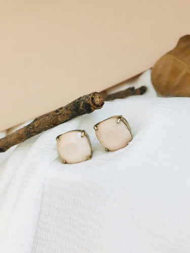 Beige Stone Stud Earrings